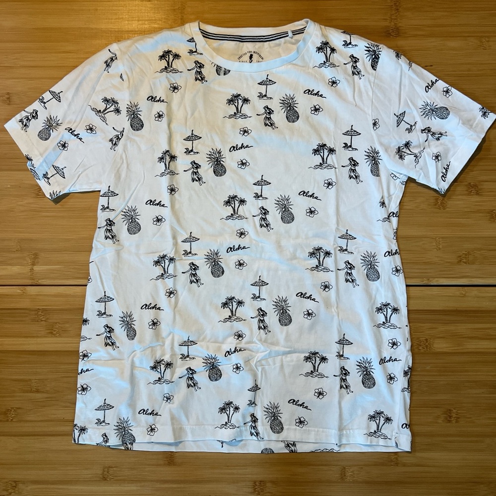 White Aloha Print Short Sleeve Crew Neck T-Shirt